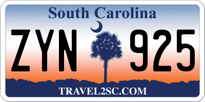 SC license plate ZYN925