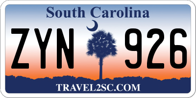 SC license plate ZYN926