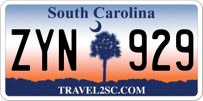 SC license plate ZYN929