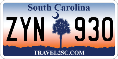SC license plate ZYN930