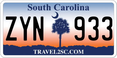 SC license plate ZYN933