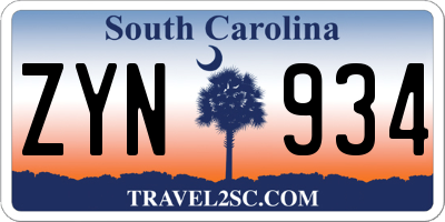 SC license plate ZYN934
