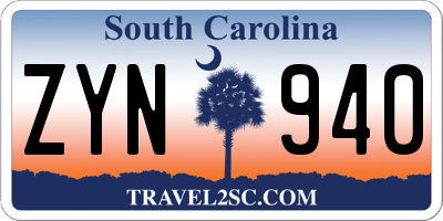 SC license plate ZYN940