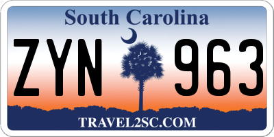 SC license plate ZYN963