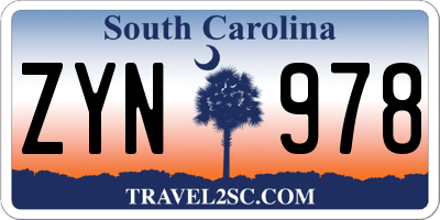 SC license plate ZYN978