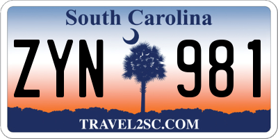 SC license plate ZYN981