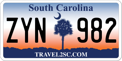 SC license plate ZYN982