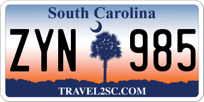 SC license plate ZYN985