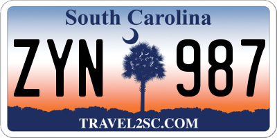 SC license plate ZYN987