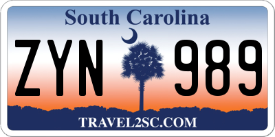 SC license plate ZYN989