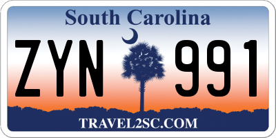 SC license plate ZYN991