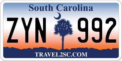 SC license plate ZYN992