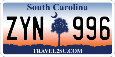 SC license plate ZYN996