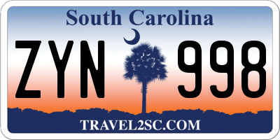 SC license plate ZYN998