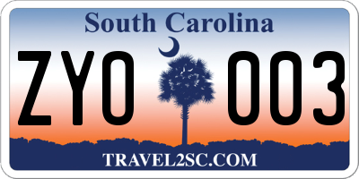 SC license plate ZYO003