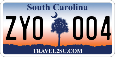 SC license plate ZYO004