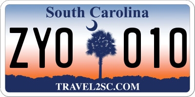 SC license plate ZYO010