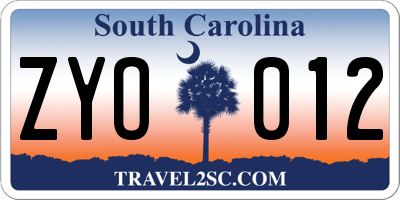 SC license plate ZYO012