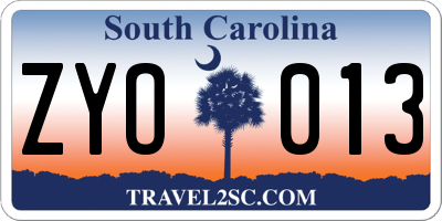 SC license plate ZYO013