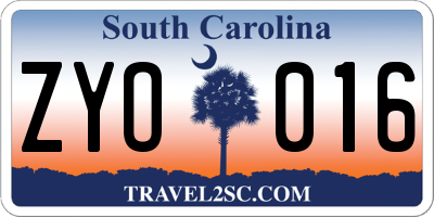 SC license plate ZYO016