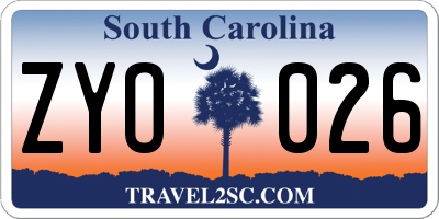 SC license plate ZYO026