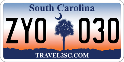 SC license plate ZYO030