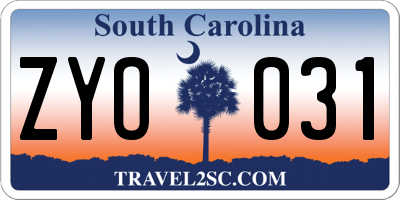 SC license plate ZYO031