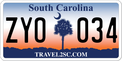 SC license plate ZYO034