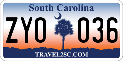 SC license plate ZYO036