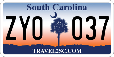 SC license plate ZYO037