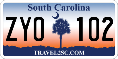 SC license plate ZYO102