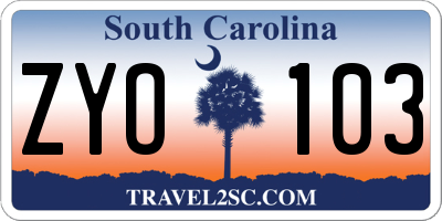 SC license plate ZYO103