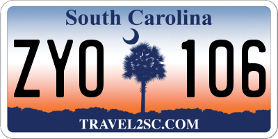 SC license plate ZYO106