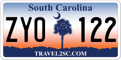 SC license plate ZYO122