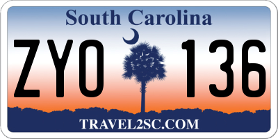 SC license plate ZYO136