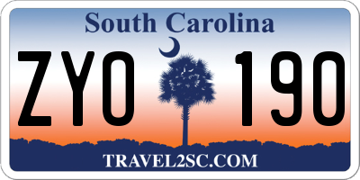 SC license plate ZYO190