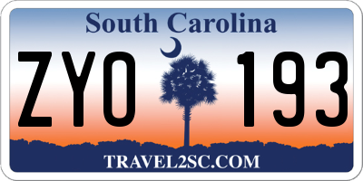 SC license plate ZYO193