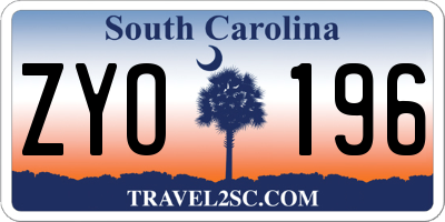 SC license plate ZYO196