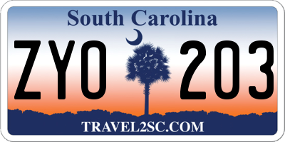 SC license plate ZYO203