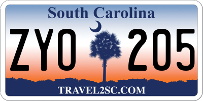 SC license plate ZYO205