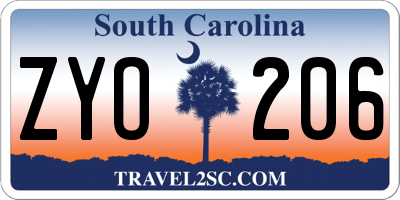 SC license plate ZYO206