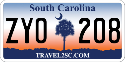 SC license plate ZYO208