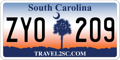 SC license plate ZYO209