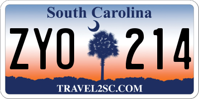 SC license plate ZYO214