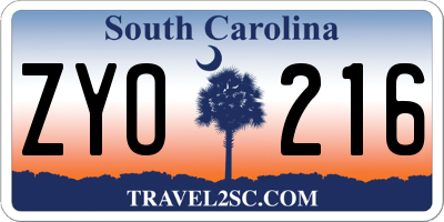 SC license plate ZYO216