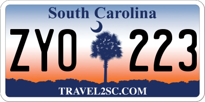 SC license plate ZYO223