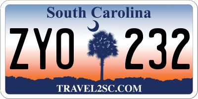 SC license plate ZYO232