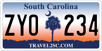 SC license plate ZYO234