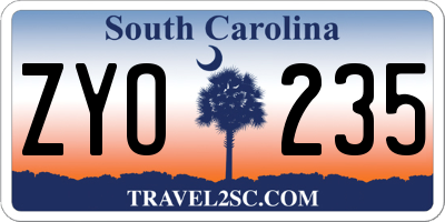 SC license plate ZYO235