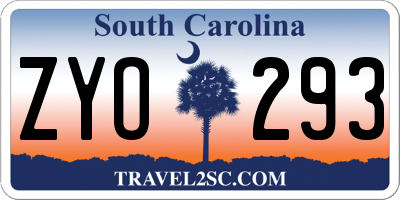 SC license plate ZYO293